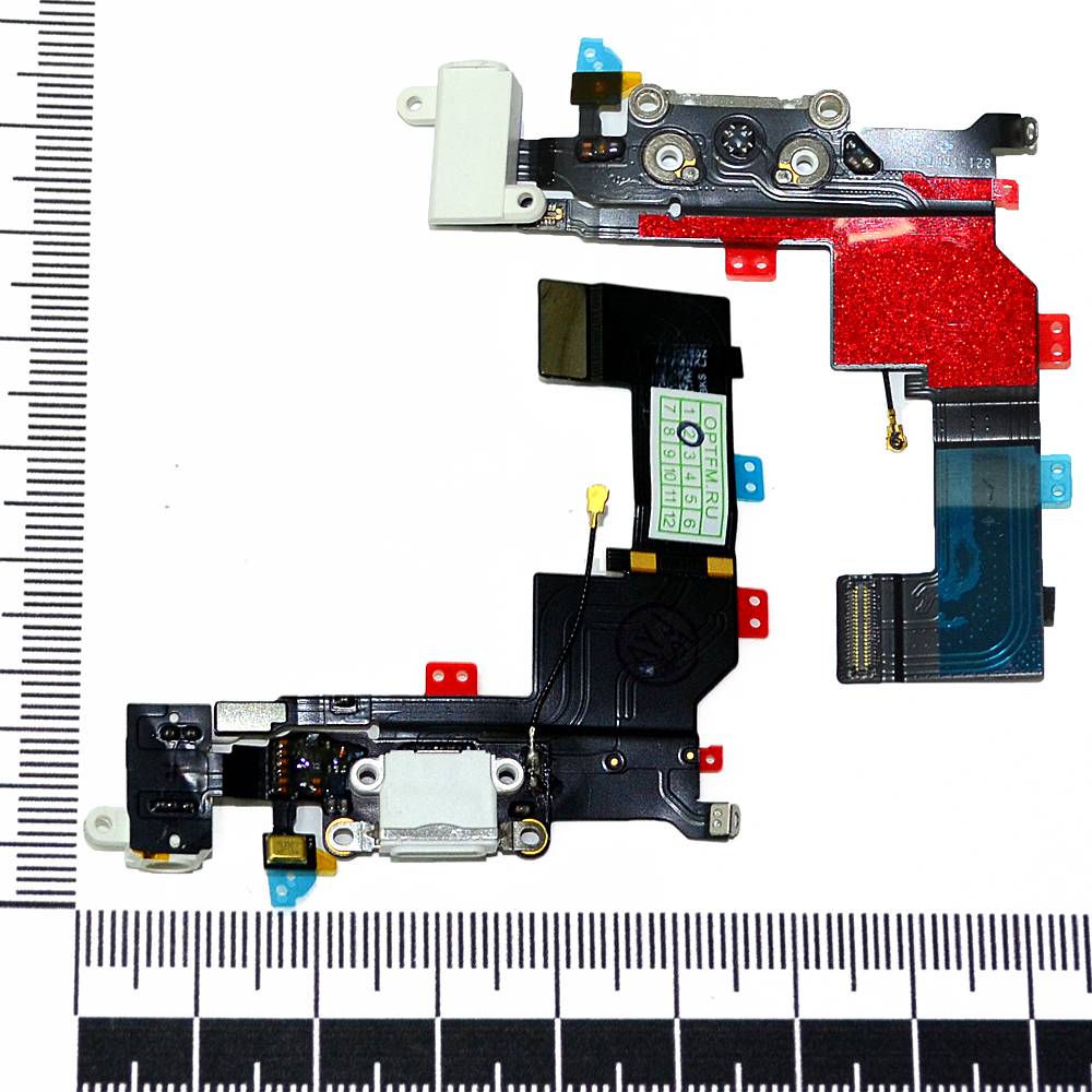 Шлейф iPhone 5S + разъем зарядки + разъем гарнитуры белый orig Factory