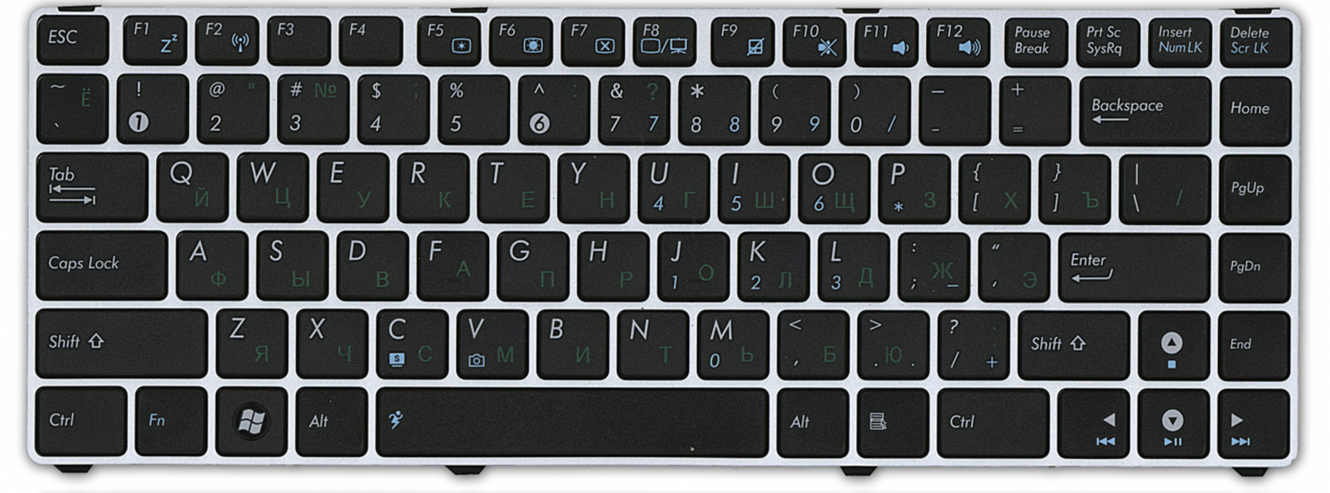 Клавиатура ASUS Eee PC 1201 с серебристой рамкой, OEM