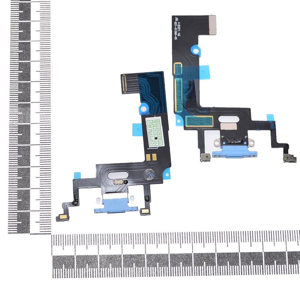 Шлейф iPhone Xr + разъем зарядки + микрофон синий