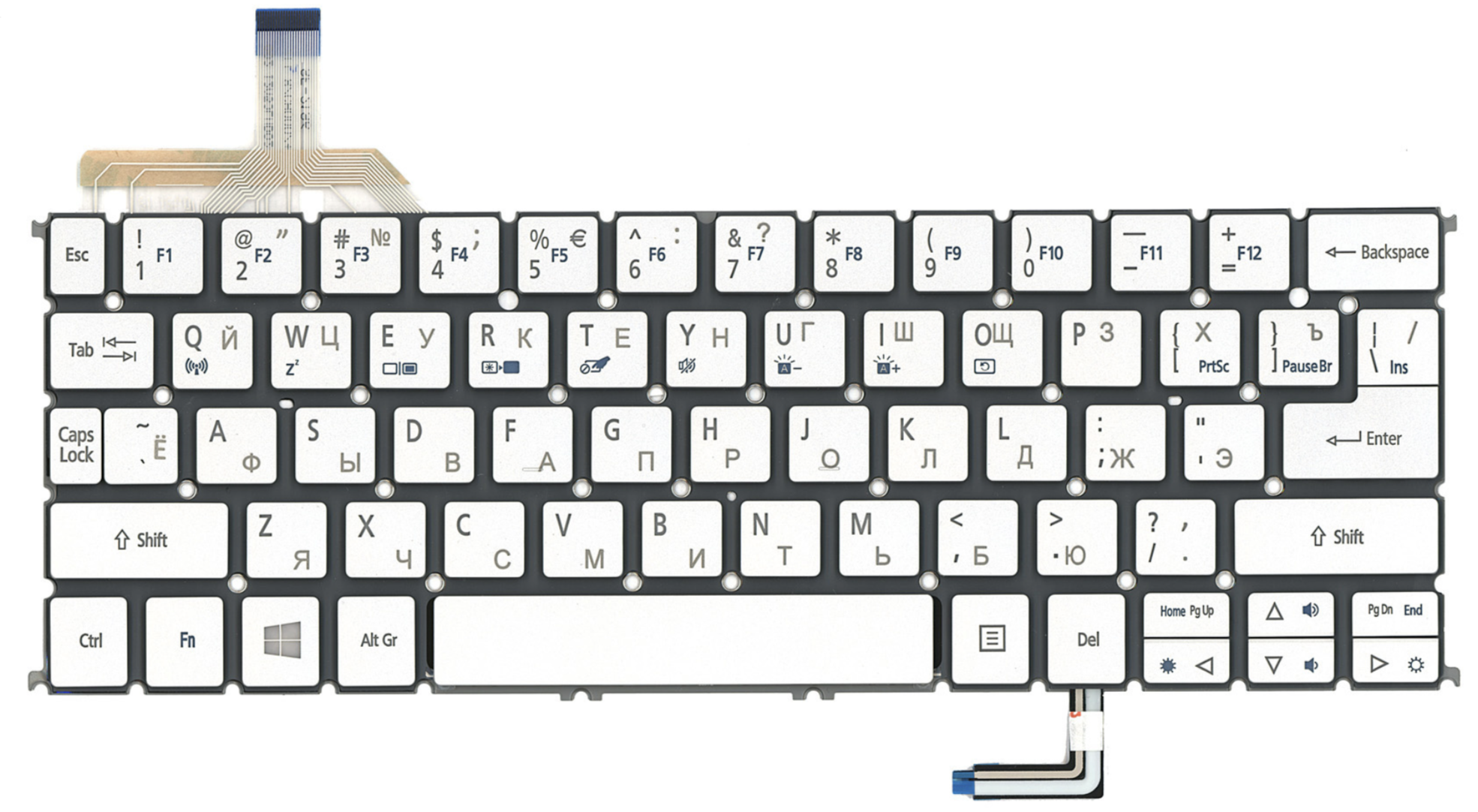 Клавиатура Acer Aspire S7-391 серебристая, с подсветкой, OEM