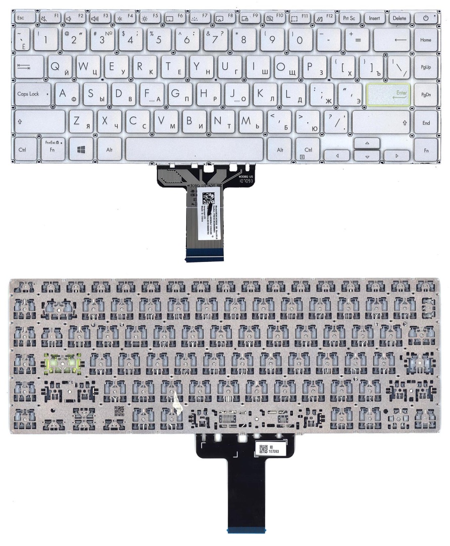 Клавиатура для ноутбука Asus K413JA серебристая с подсветкой