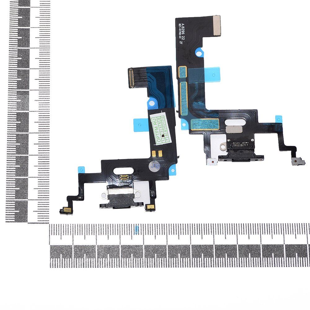 Шлейф iPhone Xr + разъем зарядки + микрофон черный